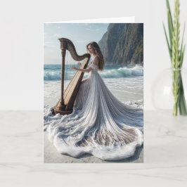 Carte Femme jouant à l'anniversaire de la harpe