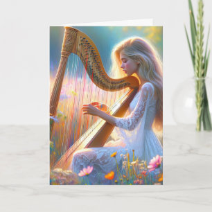 Carte Femme jouant d'une harpe en Fleur sauvage
