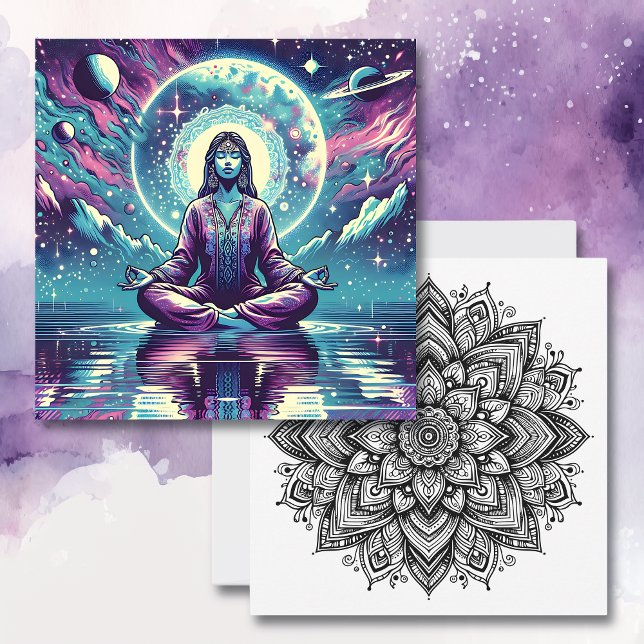 Carte Femme Méditant Spirituel Serene Art (Créateur téléchargé)