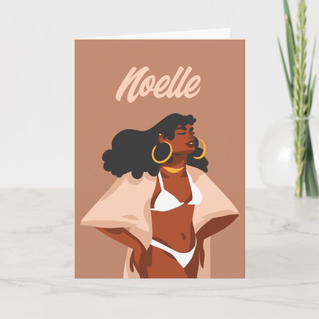 Carte Femme noire, Bikini Blanc Vide Salutation (Devant)