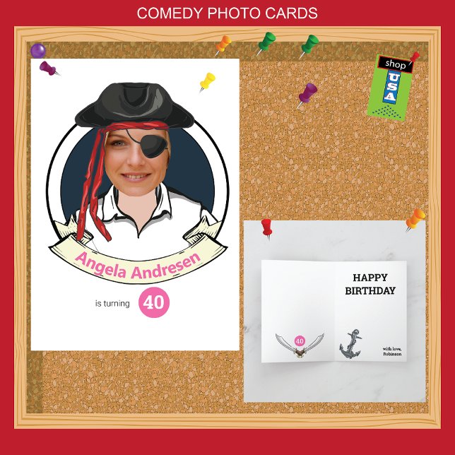 Carte Femme Pirate Anniversaire 40e Amusant Ajouter votr (Créateur téléchargé)