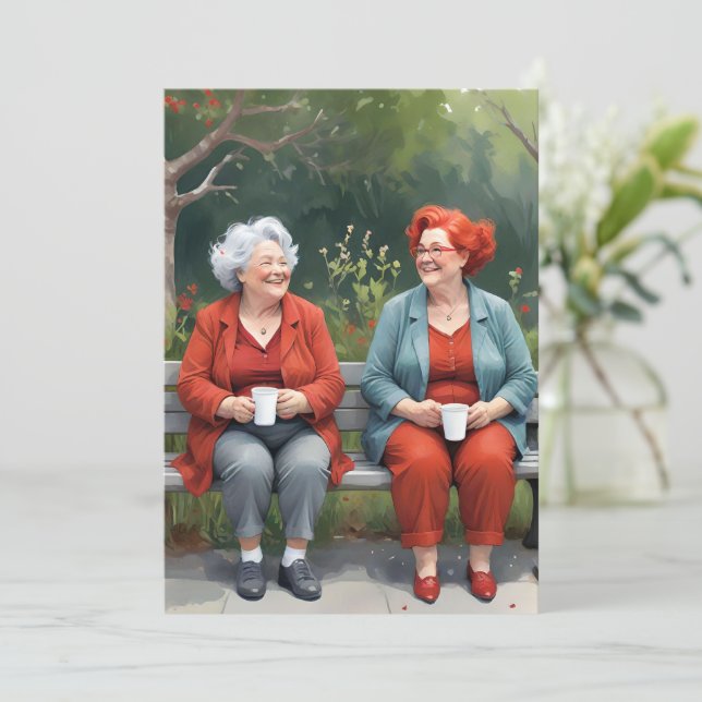 Carte femme plus âgée Miss You, meilleure amie per (Debout devant)