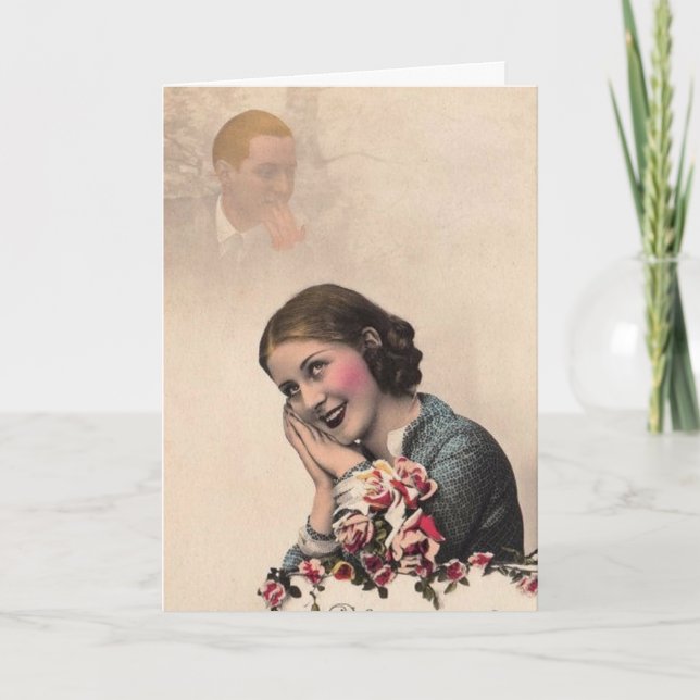 Carte Femme rêveuse de jour vintage (Devant)