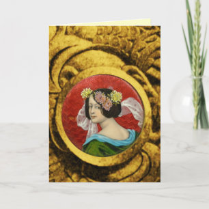 CARTE FEMME ROMANTIQUE AUX FLEURS ET COMBATTANTS DES GRI