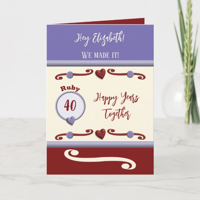 Carte Femme Ruby 40e anniversaire violet (Devant)