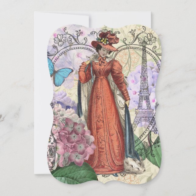 Carte Femme victorienne à la mode rouge colorée (Devant)