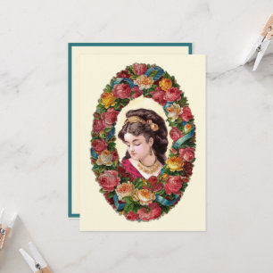 Carte Femme victorienne à l'intérieur de la couronne Ros