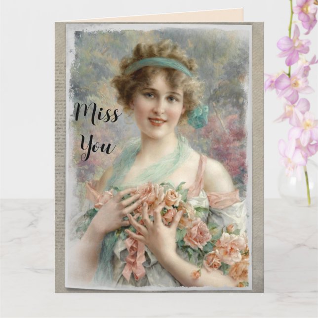 Carte Femme victorienne avec des roses sur fond aquarell (Orchidée)