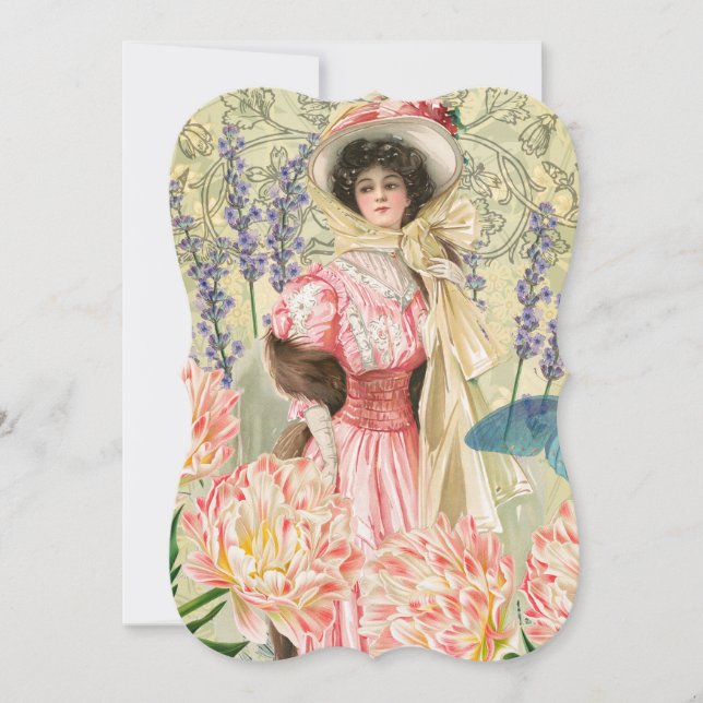 Carte Femme victorienne florale rose Régence (Devant)