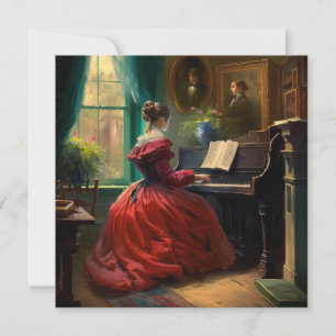 Carte Femme victorienne jouant du piano, peinture à l'hu