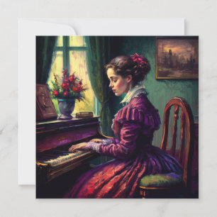 Carte Femme victorienne jouant du piano, peinture à l'hu