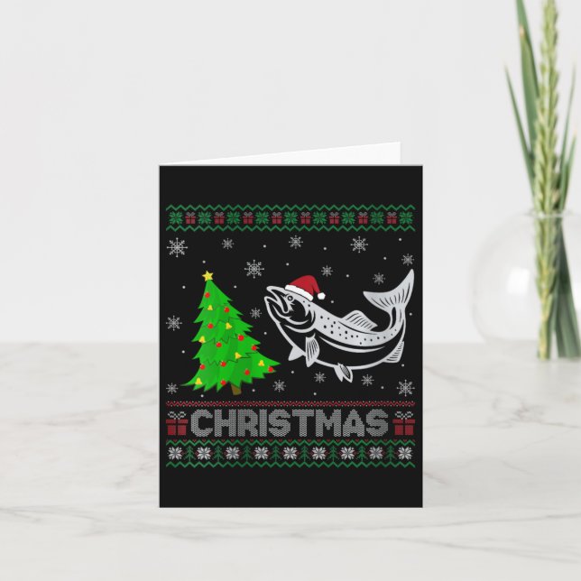 Carte Femmes Saumon Xmas Arbre Éclairage de Noël moche V (Devant)