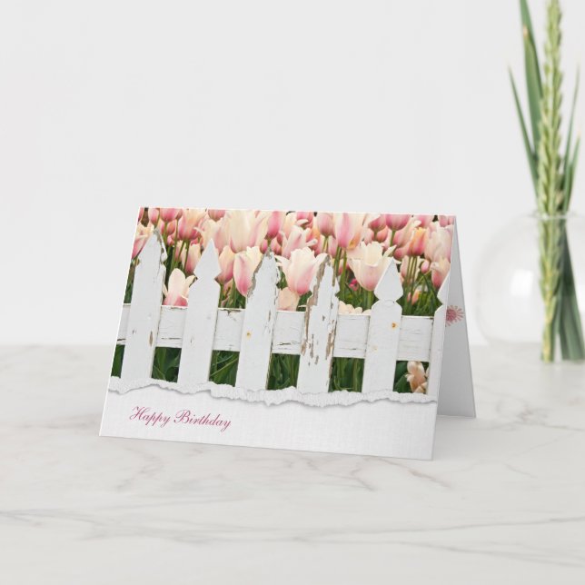 Carte fence and tulips birthday (Devant)