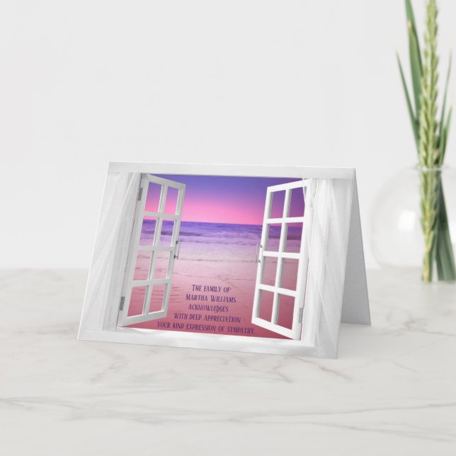 Carte fenêtre blanche avec coucher de soleil pour remerc (Devant)