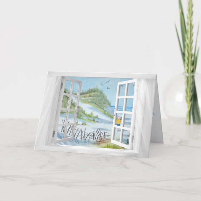 Carte fenêtre blanche avec océan mer anniversaire (Devant)