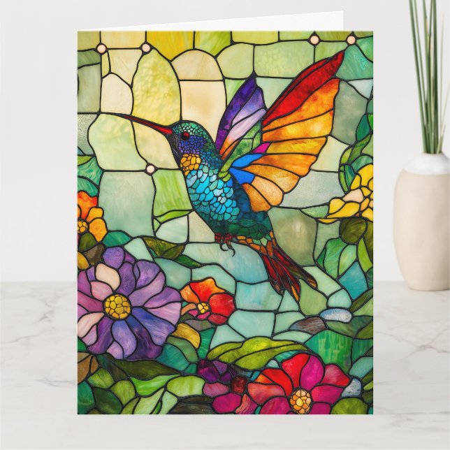 Carte Fenêtre de style Tiffany pour colibri (Devant)