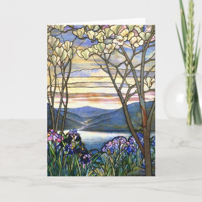 Carte Fenêtre en verre teinté de Tiffany de magnolia et (Devant)