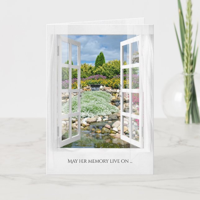 Carte fenêtre ouverte avec scène jardin de roche sympath (Devant)