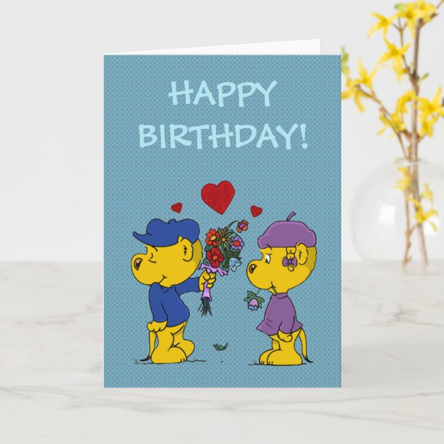 Carte Ferald et Sahsha Ferret Anniversaire (Fleur jaune)