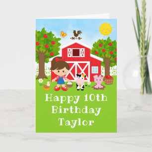 Carte Ferme Red Grange Brown Coiffeuse fille Joyeux anni