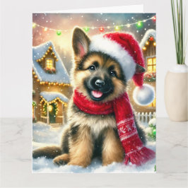 Carte Festif berger allemand chiot dans le village de No