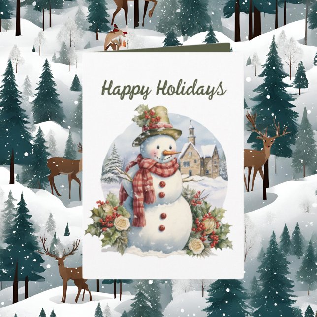 Carte Festif bonhomme de neige en aquarelle de Noël (Créateur téléchargé)