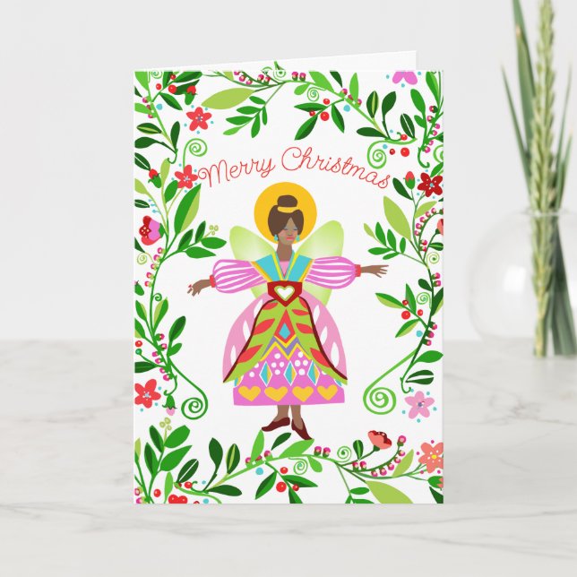Carte Festif Folk Angel Africain-Américain Noël (Devant)