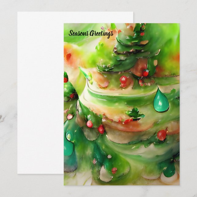 Carte Festif gâteau de Noël AI Art Vert Rouge Blanc (Devant / Derrière)
