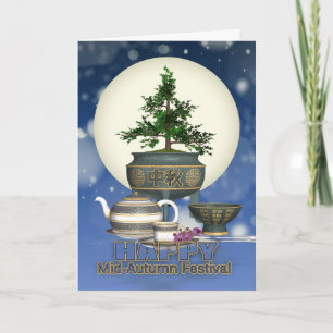 Carte Festival Chinois De La Lune D'Automne Avec Thé Et 