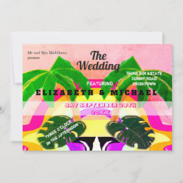 Carte Festival coloré moderne Palm Tree Rainbow Mariage