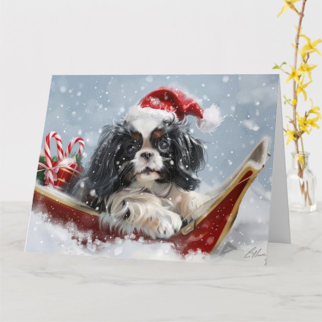 Carte Festival de Noël de Chien Chin Japonais (Fleur jaune)