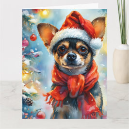 Carte Festive Chihuahua dans une aquarelle de Santa Hat