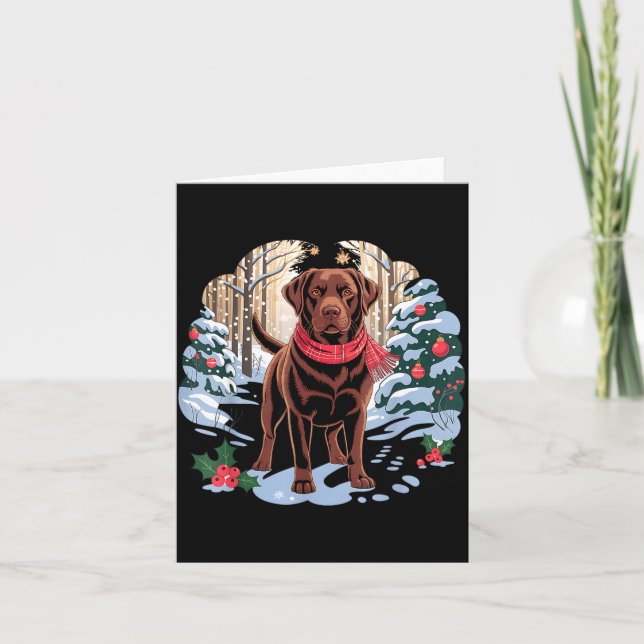 Carte Festive Chocolate Lab In Snowy Forest Winter Xmas  (Devant)