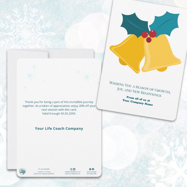 Carte Festive Christmas Bells & Bay Feuille Holiday Card (Festive Christmas Bells & Bay Leaves Holiday Card, Seasonal Business Greetings)