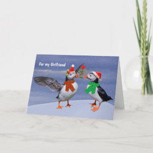Carte festive de macareux petite amie