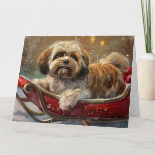 Carte Festive de Noël de chien Lhasa Apso