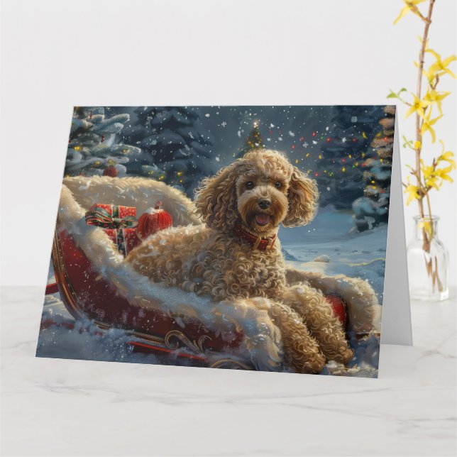 Carte Festive de Noël du chien de caniche (Fleur jaune)