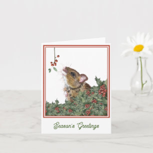 Carte festive de saison de Noël avec souris, houx 