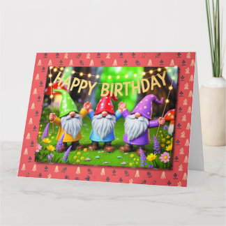 Carte Festive Garden Gnomes Birthday Celebration