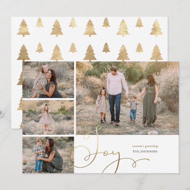 Carte Festive Gold Joy Collage Flat Holiday (Devant / Derrière)