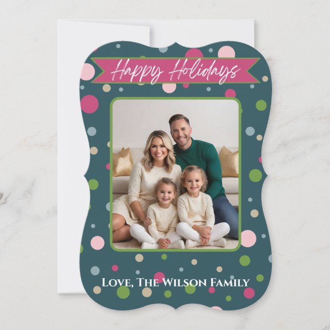 Carte Festive Green Polka Dot Photo Holiday (Devant)