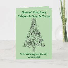 Carte Festive Green Tree Famille de Noël Plier