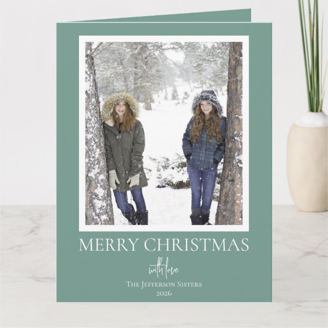 Carte Festive Green & White Script Merry Christmas Photo (Devant)