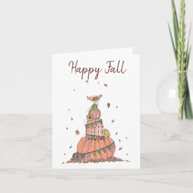 Carte Festive Happy Fall Citrouille Pile avec poulet (Devant)