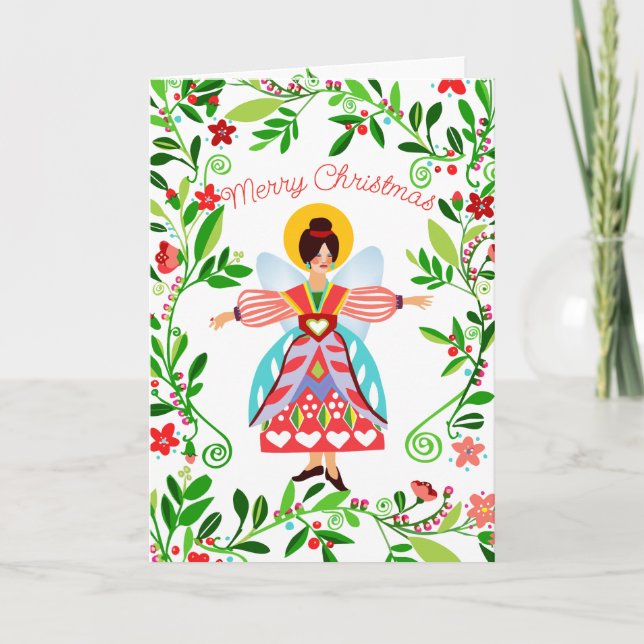 Carte Festive moderne Folk Angel Noël (Devant)