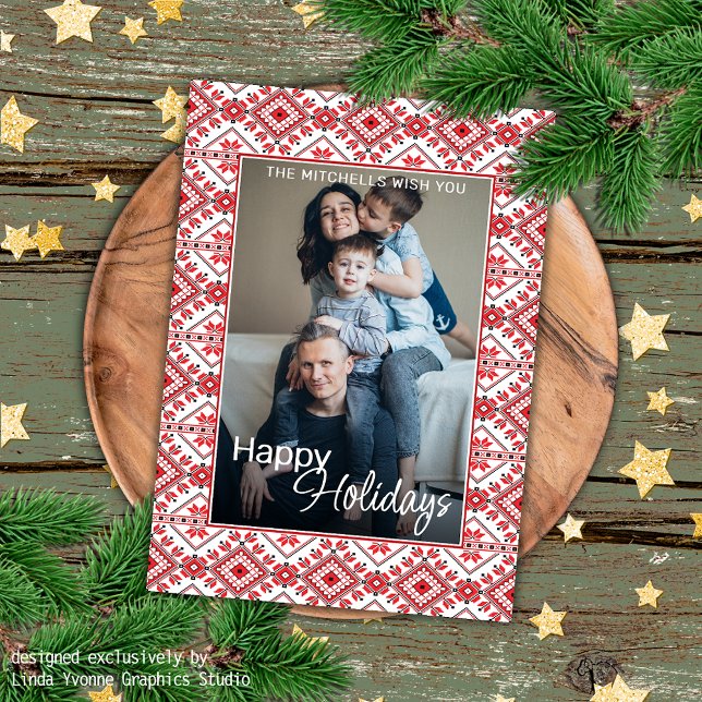 Carte Festive Rouge Noir Classique Nordique Fair Isle Mo (Créateur téléchargé)