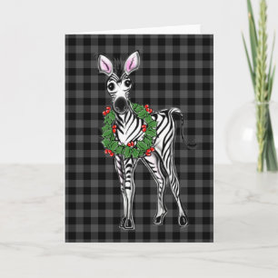 Carte Festive vacances Zebra Holly couronne, buffle gris