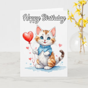 Carte Fête Animal Kitty Chat Joyeux Anniversaire
