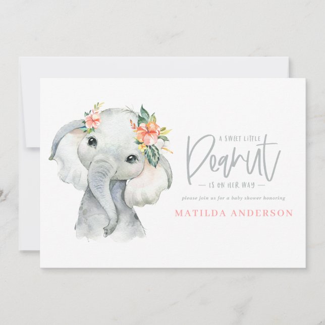 Carte Fête baby shower de petite fille à l'éléphant aqua (Devant)