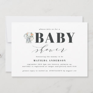 Carte Fête baby shower d'éléphant aquarelle